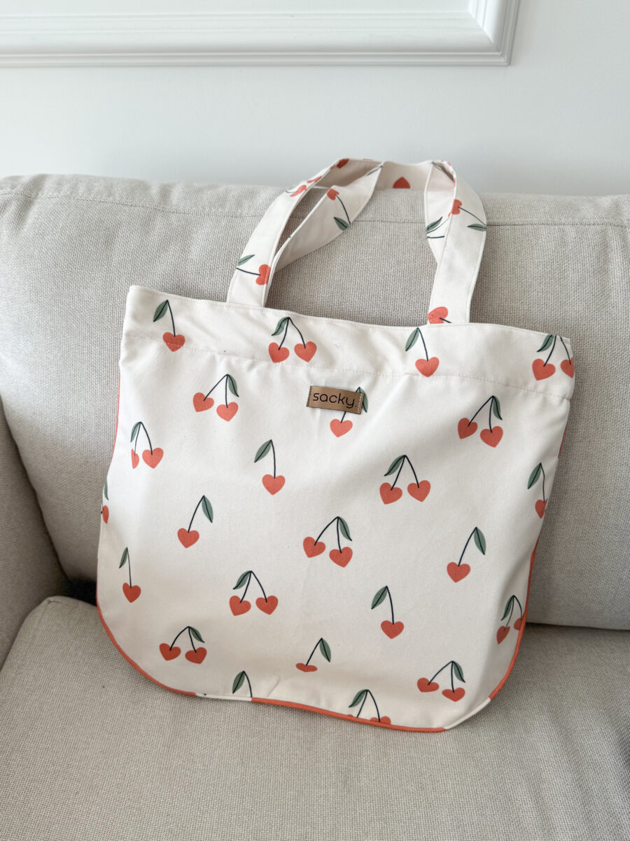 Welurowa tote bag wisienki