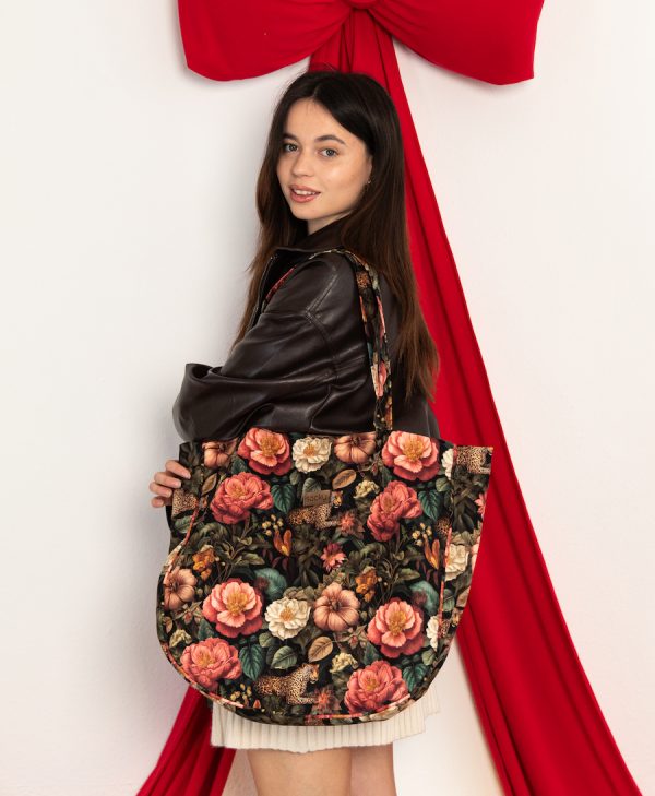 Welurowa tote bag dark peony