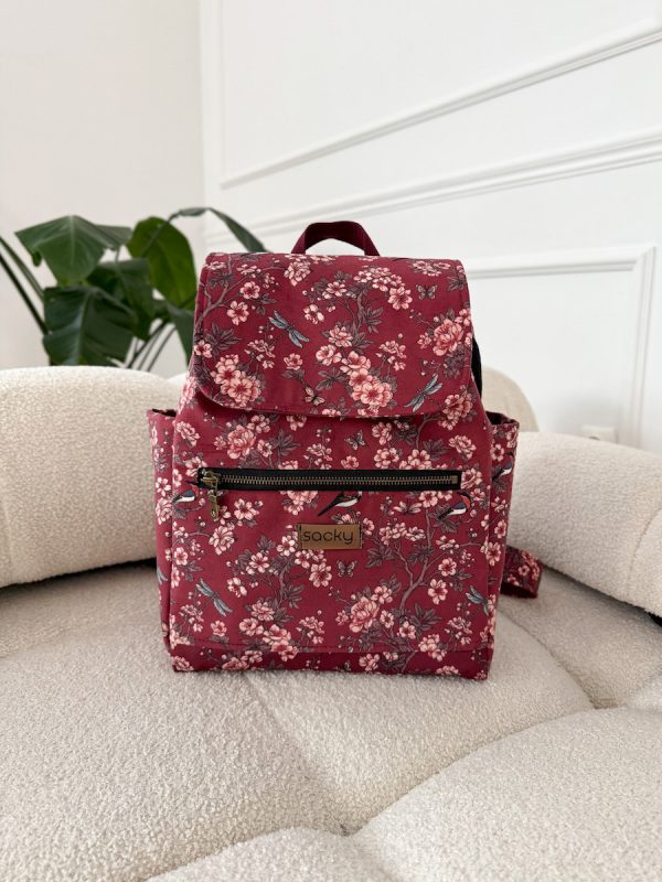 Damski welurowy plecak w kwitnące kwiaty wiśni
