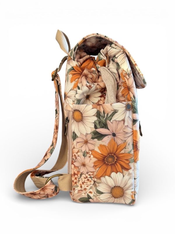 Plecak welurowy lucky ochra bok